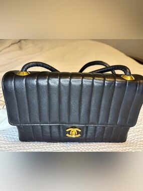 Vintage 1 Series Chanel Black Quilted Lambskin Flap Bag with Gold Hardware